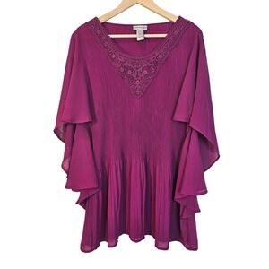 Catherines Magenta Purple Fairycore Whimsy Flutter Sleeve Flowy Blouse Size 1X